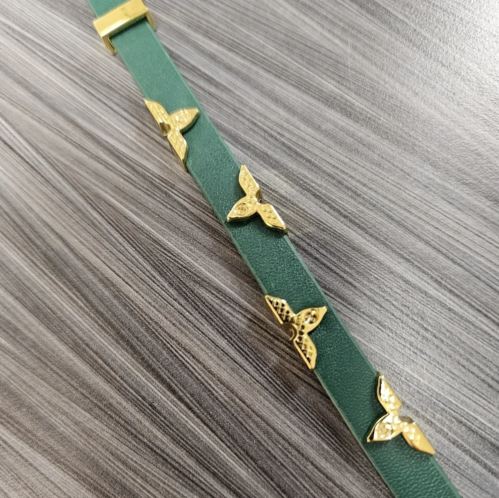 NEW Vegan Leather Buckle Bracelet - Moody Green + Gold